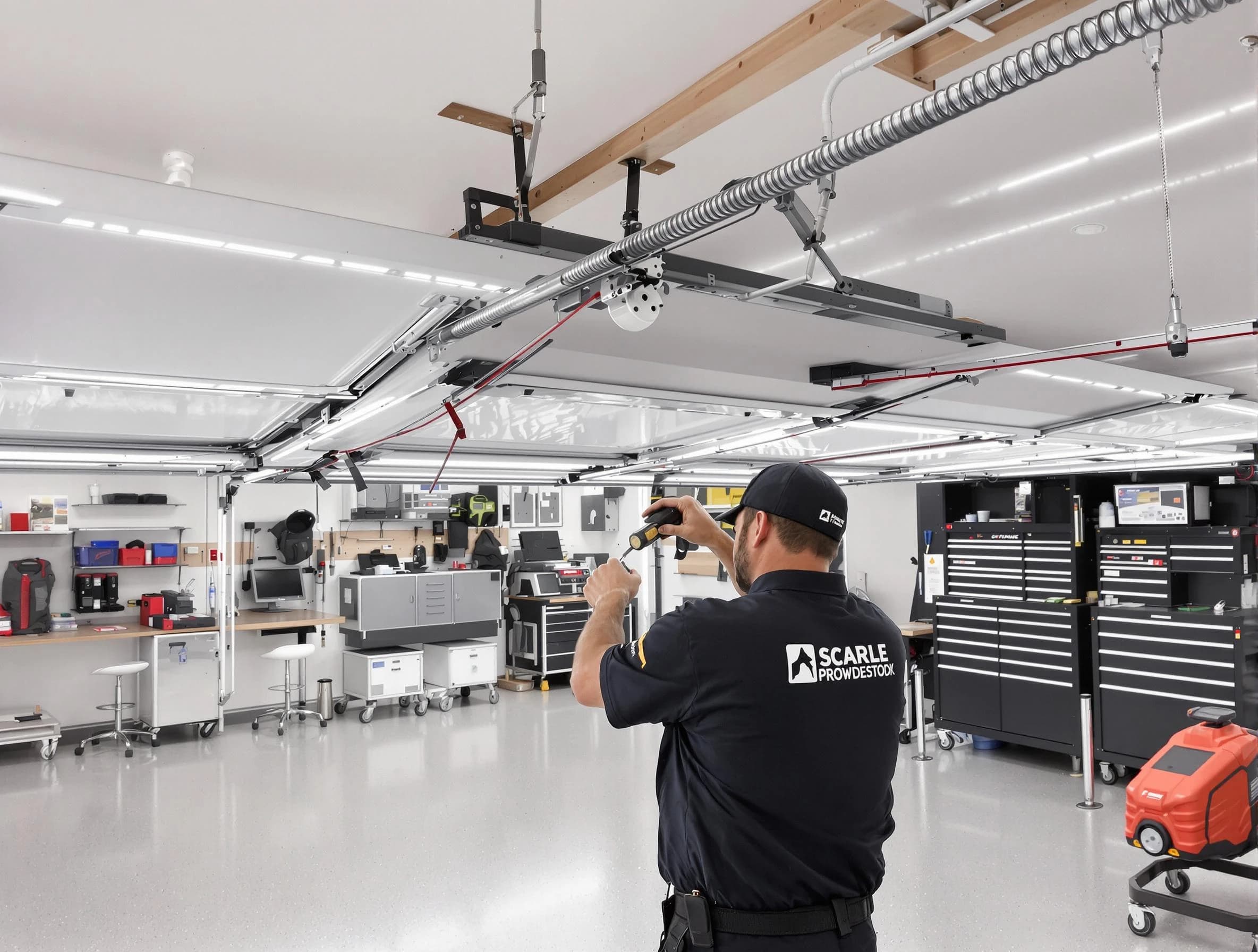 Blackwells Mills Garage Door Repair technician repairing overhead garage door in Blackwells Mills